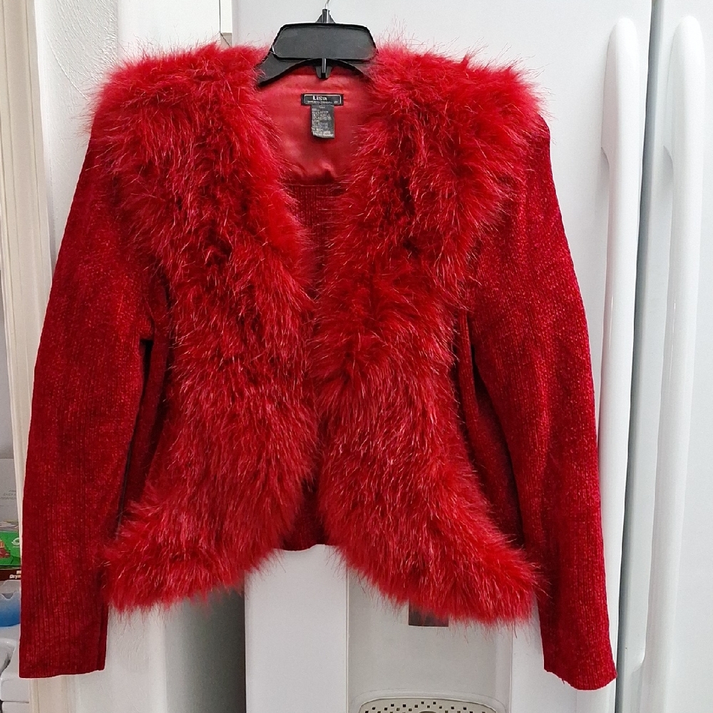 Lisa International Red Faux Fur Trim Women's Jacket